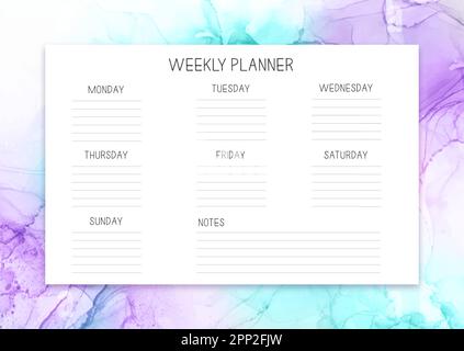 Weekly planner template with an alcohol ink design Stock Vector
