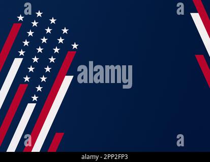 Red & white stripes & white stars on dark blue background. Concept illustration of the flag of the United States of America (USA, US). Copy space. Stock Photo