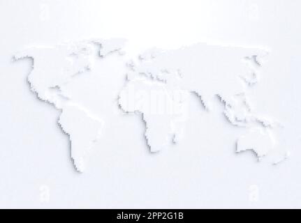 Dotted or pixelated light gray halftone world map. Abstract high resolution world map illustration in black and white. Stock Photo