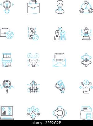 Trade linear icons set. Commerce, Exchange, Market, Barter, Import, Export, Merchandise line vector and concept signs. Negotiation,Investment,Tariff Stock Vector