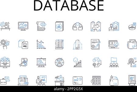 Database line icons collection. Data storage system, Data management software, Digital repository, Information warehouse, Records management tool Stock Vector