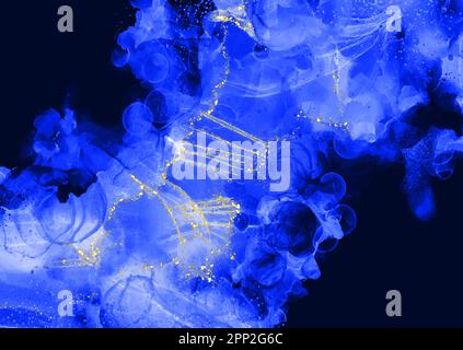 Royal blue hand painted elegant alcohol ink background Stock Vector