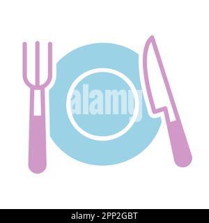 Plate, fork and knife isolated glyph icon. Vector illustration, romance elements. Sticker, patch, badge, card for marriage, valentine Stock Vector