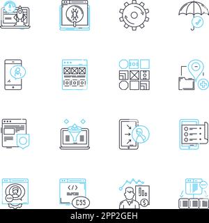 Search engine linear icons set. Google, Bing, Yahoo, DuckDuckGo, Index, Algorithm, Rankings line vector and concept signs. Optimization,Keywords Stock Vector