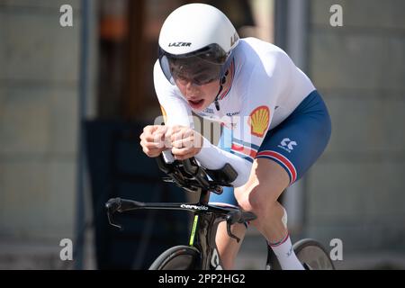 Maniago, Italy. 21st Apr 2023. Finley Graham of Great Britain wins the men's C3 category time trial. UCI World Cup, Individual Time Trial, ,  Casey B. Gibson/Alamy LIve News Stock Photo