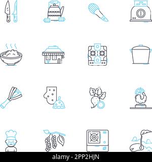 Eating establishments linear icons set. Restaurant, Cafe, Diner, Bistro, Brasserie, Eatery, Tavern line vector and concept signs. Pub,Deli,Pizzeria Stock Vector