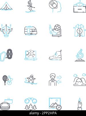 Distant learning linear icons set. Online, Distance, Virtual, Remote, E-learning, Webinar, Internet-based line vector and concept signs. Web-based Stock Vector