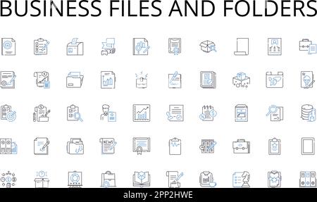 Business files and folders line icons collection. Insights, Data, Analytics, Metrics, Dashboards, Visualization, Patterns vector and linear Stock Vector