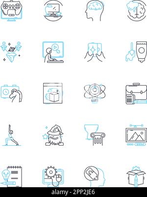 Cultural entrepreneurship linear icons set. Creativity, Innovation, Adaptability, Risk-taking, Diversity, Cultural diversity, Collaboration line Stock Vector