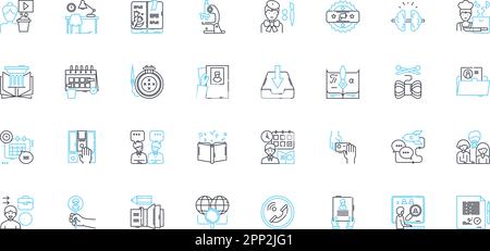 E-learning linear icons set. Digital, Online, Education, Virtual, Learning, Instruction, Courseware line vector and concept signs. Curriculum Stock Vector