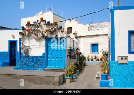 Decorated fishermen's houses in Puerto de las Nieves, fishing village and port of the town Agaete, Gran Canaria, Canary Islands, Spain Stock Photo