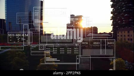 Composition of data processing over cityscape Stock Photo