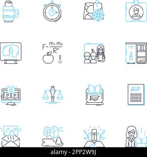 Community college linear icons set. Education, Affordable, Opportunity, Diversity, Inclusive, Accessible, Vocational line vector and concept signs Stock Vector