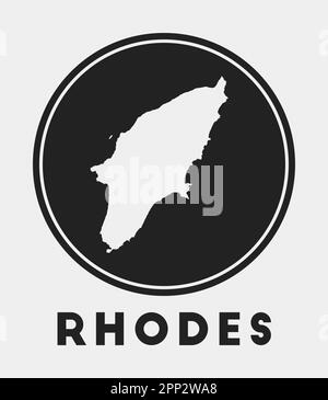 Rhodes Badge. Round logo of island with triangular mesh map and radial ...