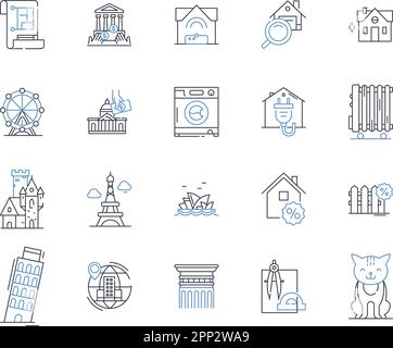 Residential options line icons collection. Homeownership, Apartments, Condos, Co-housing, Retirement communities, Shared living, Cottages vector and Stock Vector