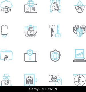 Data security linear icons set. Encryption, Firewall, Malware, Cybersecurity, Authentication, Authorization, Intrusion line vector and concept signs Stock Vector