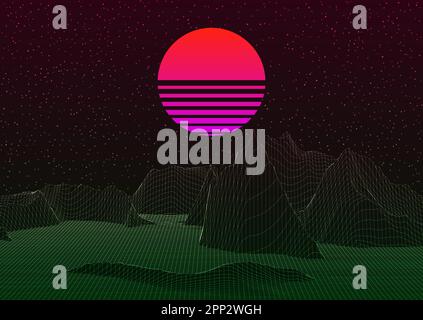 Abstract futuristic background with a wireframe landscape Stock Vector