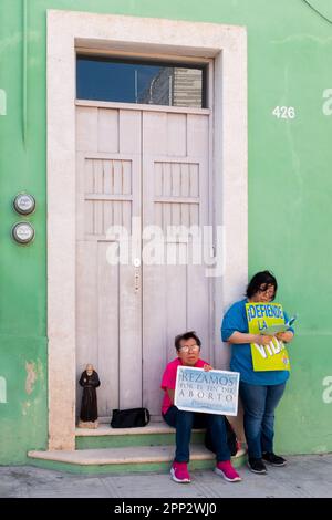 Pro-life activists in the centre of Merida, Mexico Stock Photo