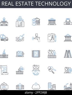 Real Estate Technology line icons collection. PropTech, Property technology, Realty tech, Smart buildings tech, CRE tech, Real estate innovation Stock Vector