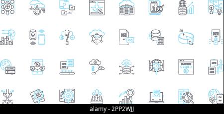 Social research linear icons set. Sampling, Analysis, Survey, Quantitative, Qualitative, Data, Demographics line vector and concept signs Stock Vector