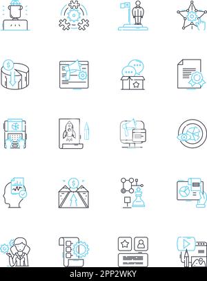 Email ads linear icons set. Promotions, Offers, Discounts, Campaigns, Newsletters, Deals, Sales line vector and concept signs. Updates,Announcements Stock Vector