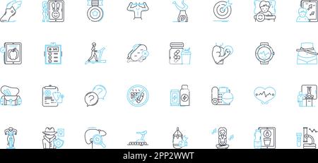 Mental health linear icons set. Anxiety, Depression, Therapy, Stress, Trauma, Emotions, Self-care line vector and concept signs. Coping,Mindfulness Stock Vector