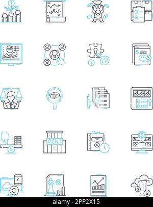 My management training linear icons set. Leadership, Communication, Organization, Planning, Delegation, Motivation, Decision-making line vector and Stock Vector