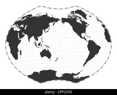 Vector world map. Ginzburg VI projection. Plain world geographical map with latitude and longitude lines. Centered to 180 degrees longitude. Stock Vector