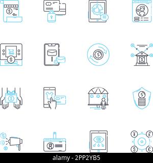 Internet commerce linear icons set. E-commerce, Online sales, Webstore, Shopping, Auctions, Cyber-sales, Payments line vector and concept signs. Net Stock Vector