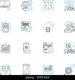 Content marketing linear icons set. Strategy, Branding, Engagement, Optimization, Creativity, Storytelling, Conversion line vector and concept signs Stock Vector