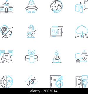 Scientific inquiry linear icons set. Investigation, Experimentation, Hypothesis, Observation, Data, Analysis, Research line vector and concept signs Stock Vector