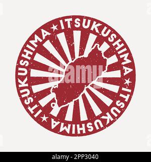 Itsukushima stamp. Travel red rubber stamp with the map of island, vector illustration. Can be used as insignia, logotype, label, sticker or badge of Stock Vector