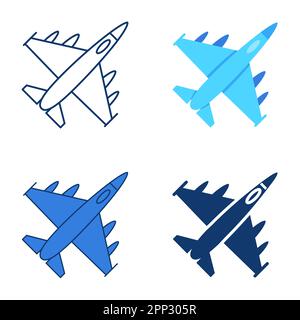 Military aircraft icon set in flat and line style. War plane symbol. Vector illustration Stock Vector