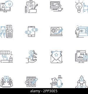 Formation control line icons collection. Synchronization, Coordination, Autonomy, Swarming, Consensus, Trajectory, Maneuvering vector and linear Stock Vector