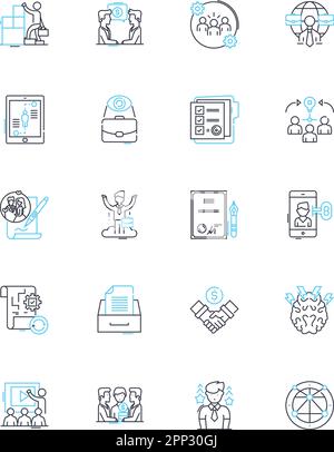 Professional conduct linear icons set. Integrity, Ethics, Hsty, Responsibility, Respect, Accountability, Fairness line vector and concept signs Stock Vector