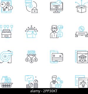 Web advertising linear icons set. PPC, Display, Adwords, Banner, SEO, CTR, Impressions line vector and concept signs. Clicks,Conversion,Retargeting Stock Vector