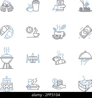 Menu planning line icons collection. Organizing, Mealtime, Preparation, Selection, Variety, Budgeting, Nutritious vector and linear illustration Stock Vector