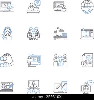 Process line icons collection. Workflow, Procedure, System, Methodology, Production, Automation, Progress vector and linear illustration. Machining Stock Vector
