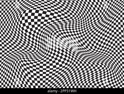 abstract optical illusion checker board background in black and white Stock Vector