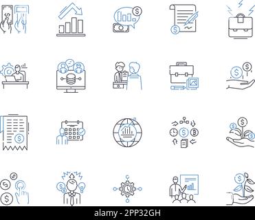 Financial reporting line icons collection. Transparency, Analysis, Disclosure, Integration, Compliance, Accuracy, Complexity vector and linear Stock Vector