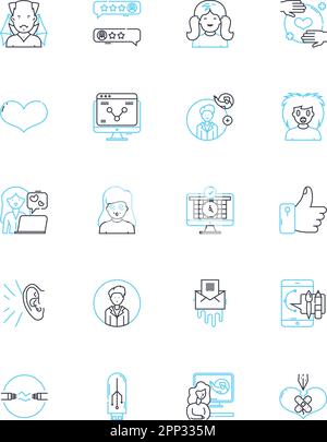 Influencer idea linear icons set. Collaboration, Creativity, Influence, Sponsorship, Authenticity, Engagement, Marketing line vector and concept signs Stock Vector