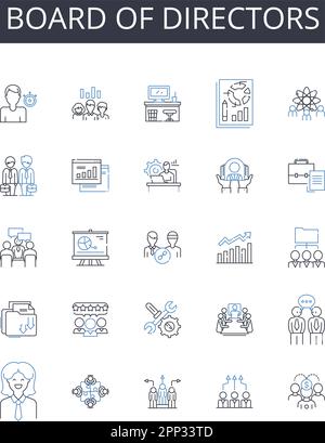 Board of Directors line icons collection. Executive Committee, Management Team, Advisory Board, Steering Group, Leadership Council, Senior Staff Stock Vector