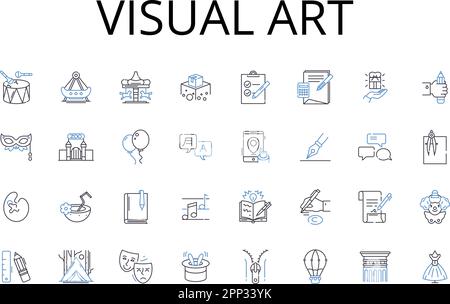 visual art line icons collection. Fine craft, Auditory arts, Performing arts, Concrete poetry, Luxury fashion, Graphic design, Textile art vector and Stock Vector