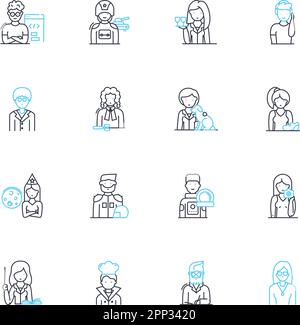 Consumer insights linear icons set. Behavior, Trends, Sentiment, Opinions, Preferences, Loyalty, Engagement line vector and concept signs Stock Vector