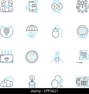 Electronic marketplace linear icons set. eCommerce, Digital, Online, Platform, Marketplace, Sales, Transactions line vector and concept signs. Vendors Stock Vector