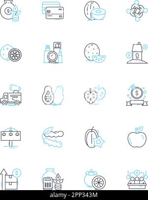 Commerce centers linear icons set. Logistics, Warehouse, Distribution, Fulfillment, Shipping, Retail, Inventory line vector and concept signs. Supply Stock Vector