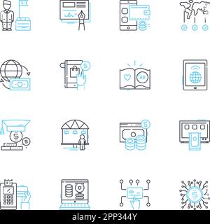 Mobile banking linear icons set. Convenience, Security, Efficiency, Accessibility, Automation, Flexibility, Mobility line vector and concept signs Stock Vector