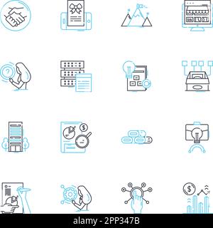 Internet posts linear icons set. Social, Blog, Article, Discussion, Thread, Share, Tweet line vector and concept signs. Update,Post,Status outline Stock Vector