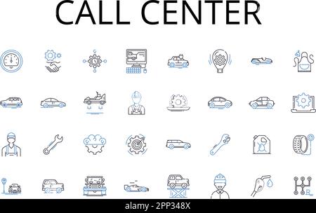 Call center line icons collection. Help desk, Support team, Customer service, Sales team, Marketing team, Tech support, Customer care vector and Stock Vector