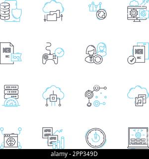 Computers linear icons set. Software, Hardware, Programming, Internet, Nerking, Gaming, Coding line vector and concept signs. Desktop,Laptop,Browser Stock Vector